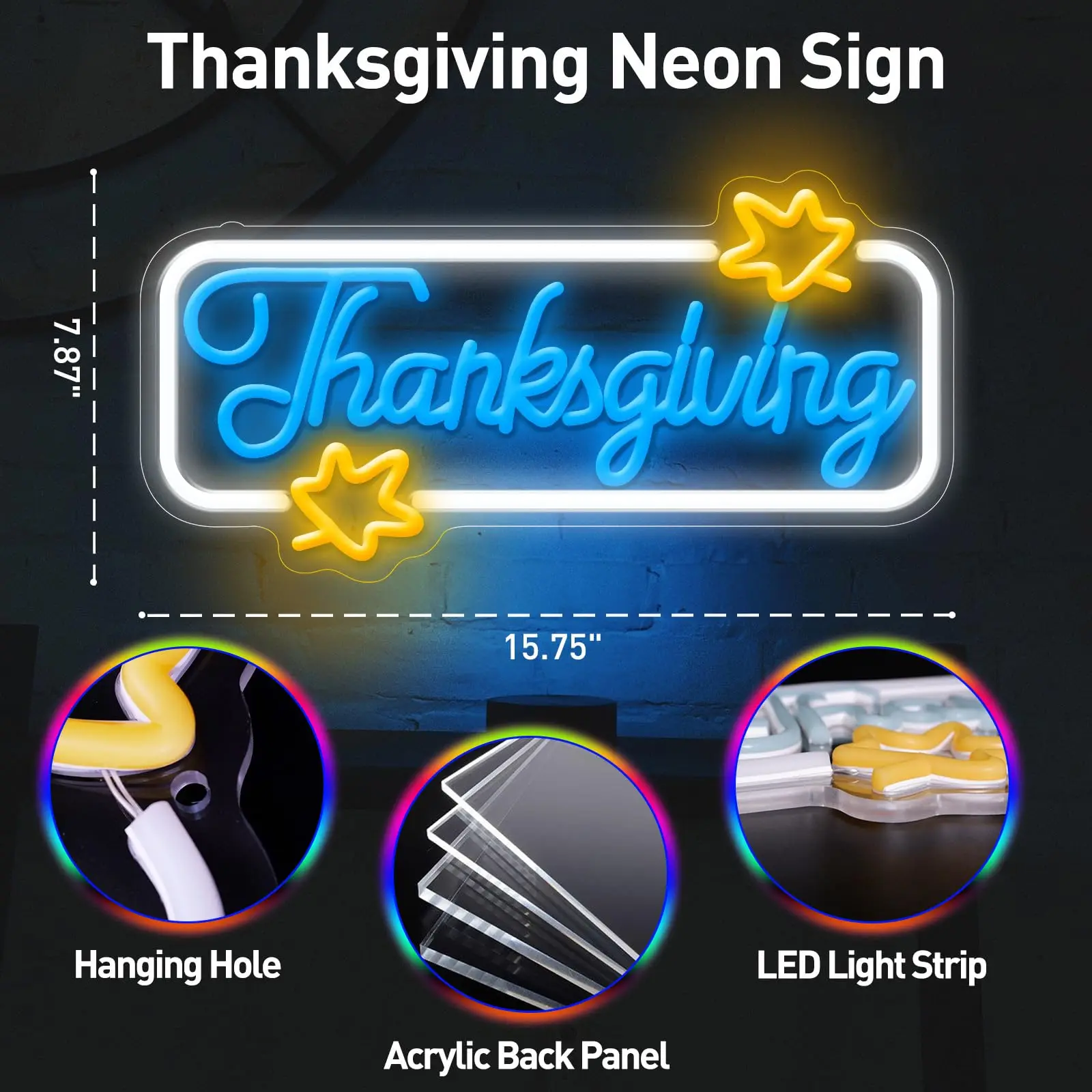Thanksgiving LED Neon Sign for Wall Decor Happy Festival Celebration USB Dimmable Switch for Autumn Party Harvest Blessed