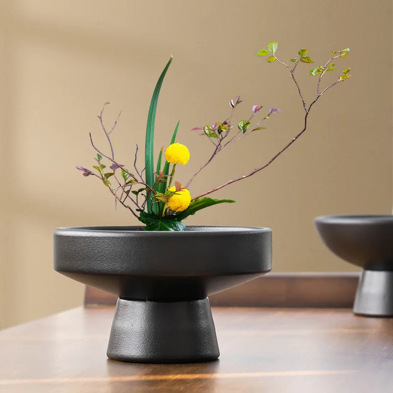 

Chinese style ceramic flower pot, living room desktop decoration, home decor basin, simple retro frosted Jian Shan flower vase