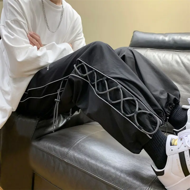 ملابس الشارع الأبيض البضائع السراويل الرجال كبيرة الحجم واسعة السراويل Harajuku Sweatpants موضة العداء سكيت السراويل Techwear 2023 جديد