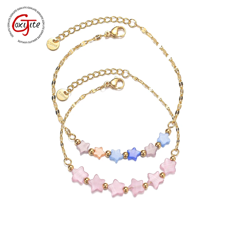 Goxijite Handemade Colorful Beaded Bracelet For Women Girls Gold Color Stars Charm Bracelets Hand Jewelry Accessories Gifts