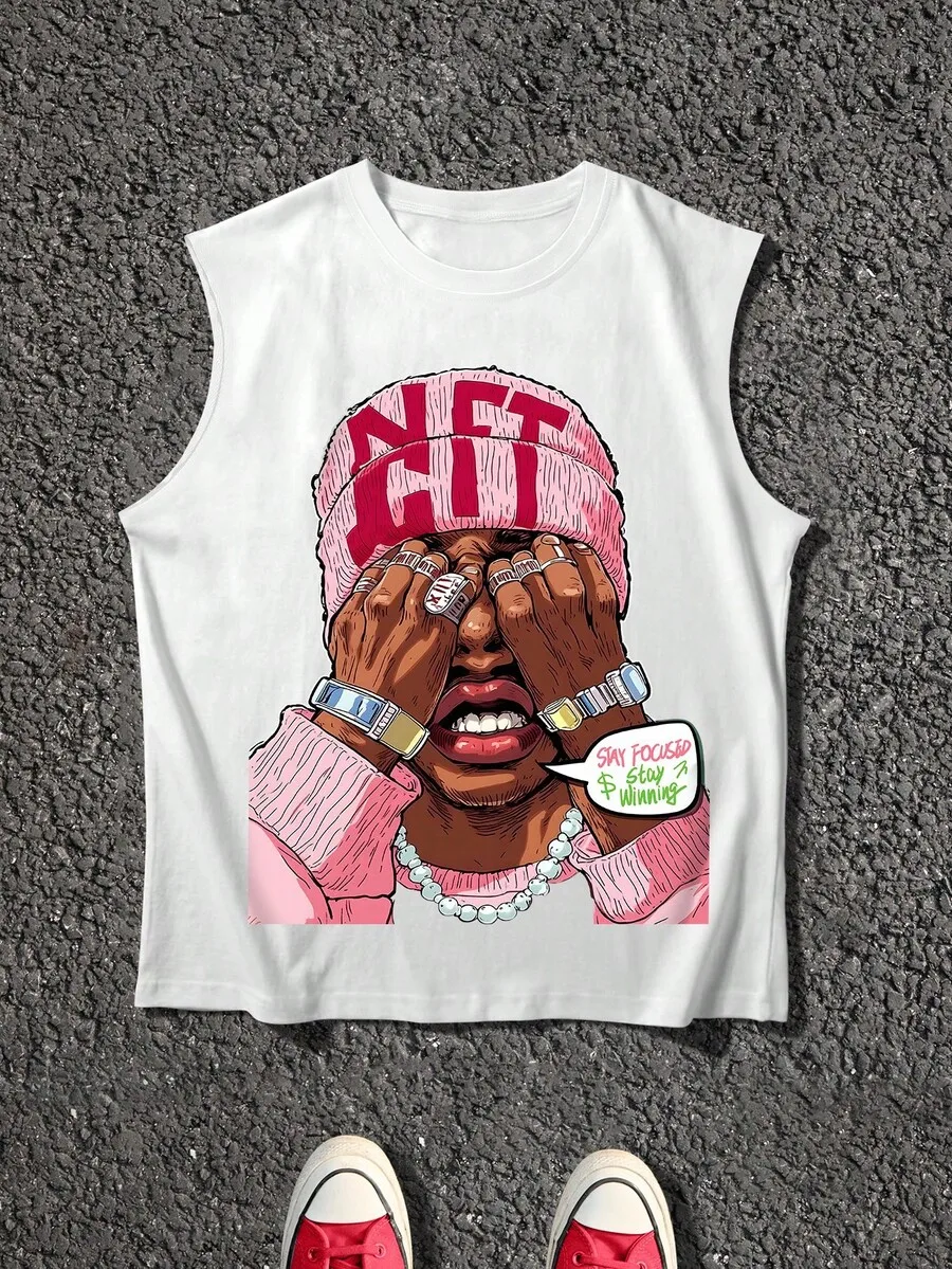 

Men's Loose Fit Sleeveless Graphic Tank Top - Street Art Style