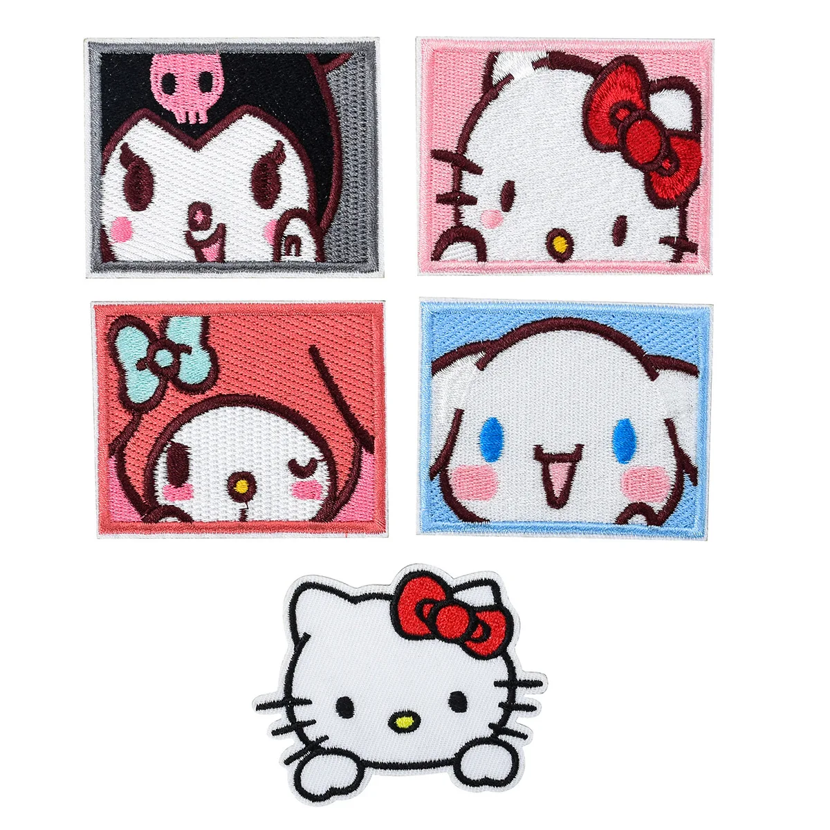 

Cartoon Hello Kitty Kuromi Anime Melody Cinnamon Applique For Child Clothes Iron on Embroidery Patches DIY T-shirt Coat Decor