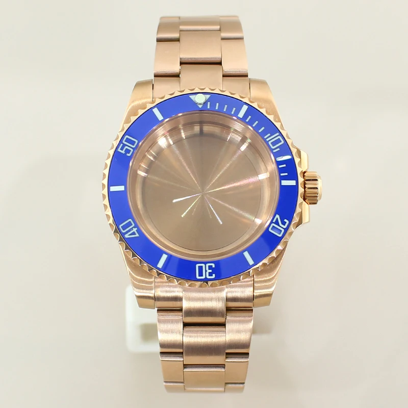 40 مللي متر ساعة ذهبية وردية SUB حافظة زجاج الياقوت ل PT5000 NH35 NH36 NH34 Miyota8215 Eta2824 ساعة يد تعمل بالحركة 28.5mmDial المحار حزام