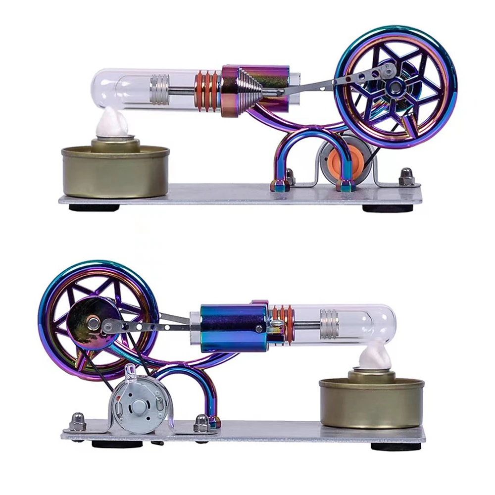 Hot Air Stirling Engine Motor Model Electricity Generator Motor LED Six-pointed Star Pattern Flywheel DIY Educational Science