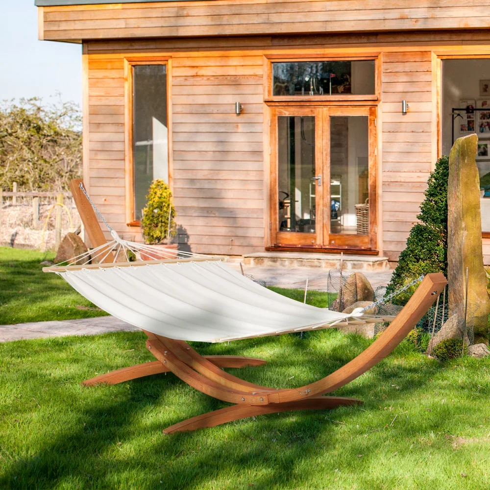 Outsunny Hamac extérieur avec support, cadre en bois robuste extra large, aucun arbre nécessaire, 12,8 'intérieur et extérieur style Boho sieste être