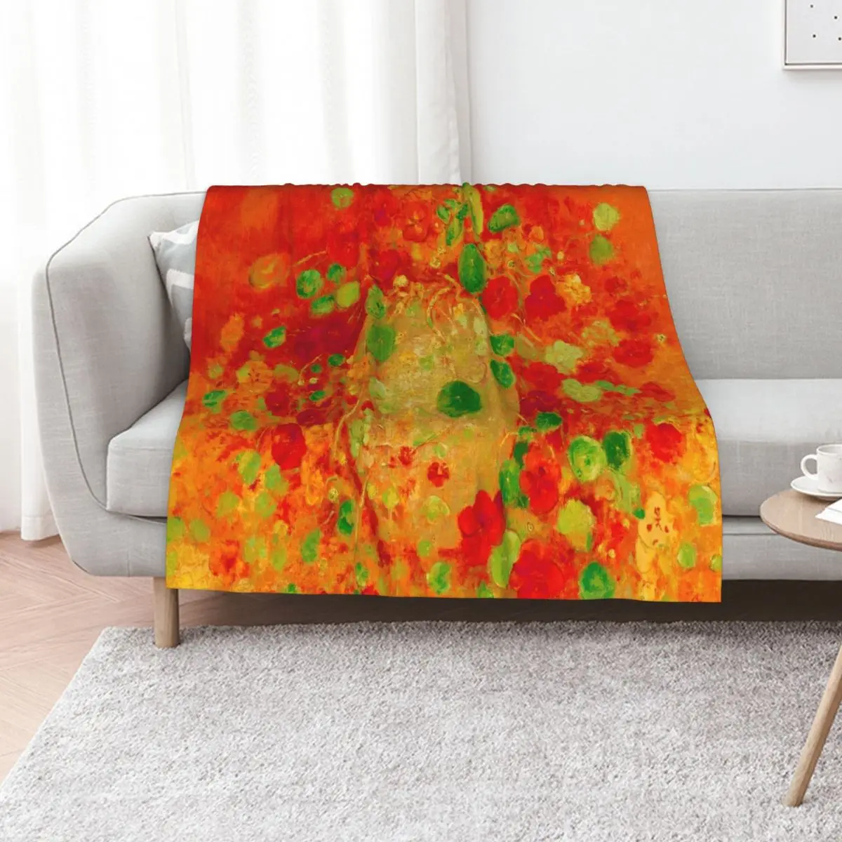 HD Nasturtiums 1905 by Odilon Redon Throw Blanket Comforter Thin Flannel Fabric Loose Designers Blankets