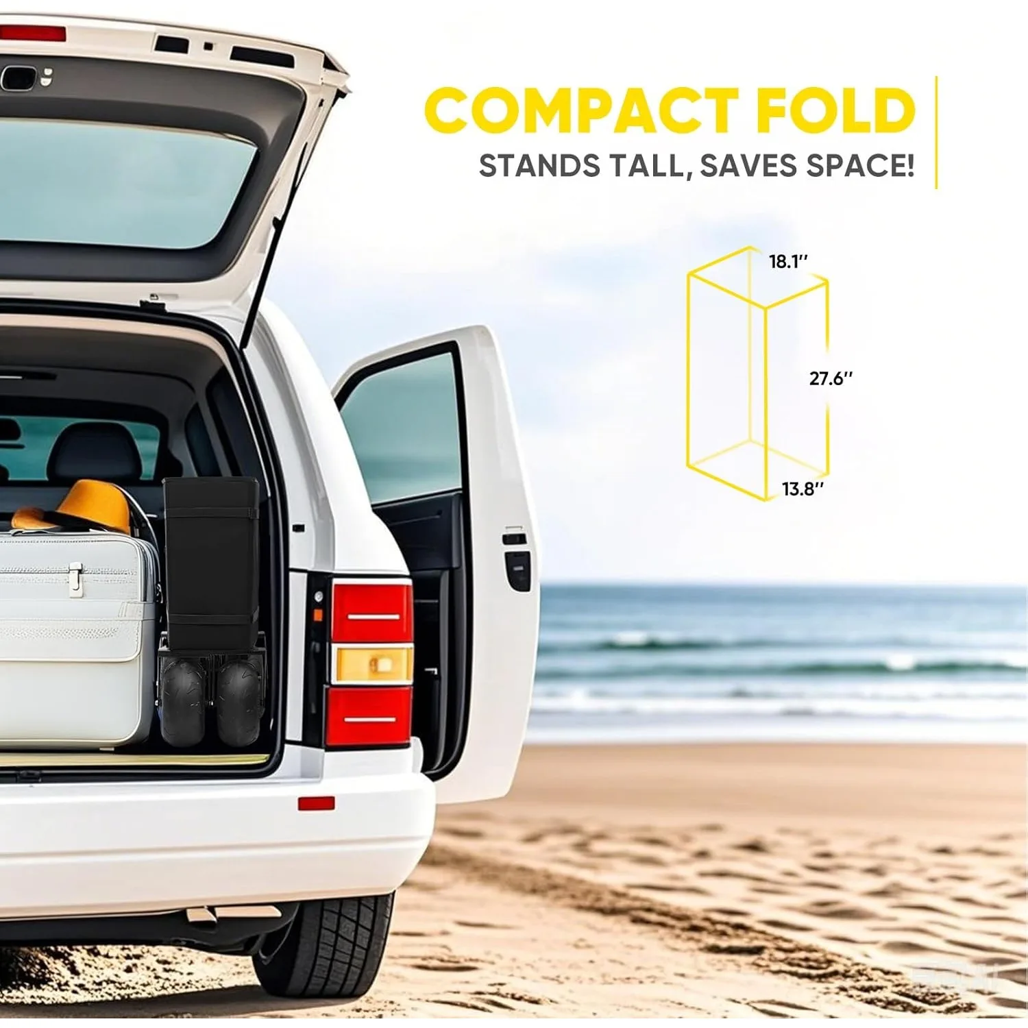 عربة الشاطئ Duty Beach مع عجلات كبيرة مقاومة للرمل مقاس 9 بوصات - سعة 440 رطل، عربة قابلة للطي كبيرة الحجم سعة 200 لتر |   مقبض قابل للتعديل