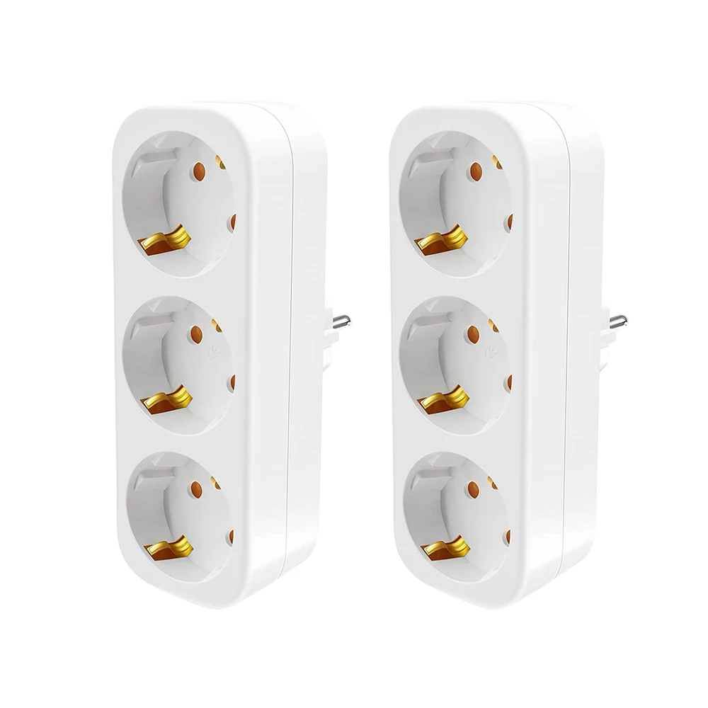 Doppelte Schuko-Adaptersteckdose ohne Kabel, 3680W Max 250V/16A Platzsparende Mehrfachsteckdose, Dreifach-Schuko-Steckdose