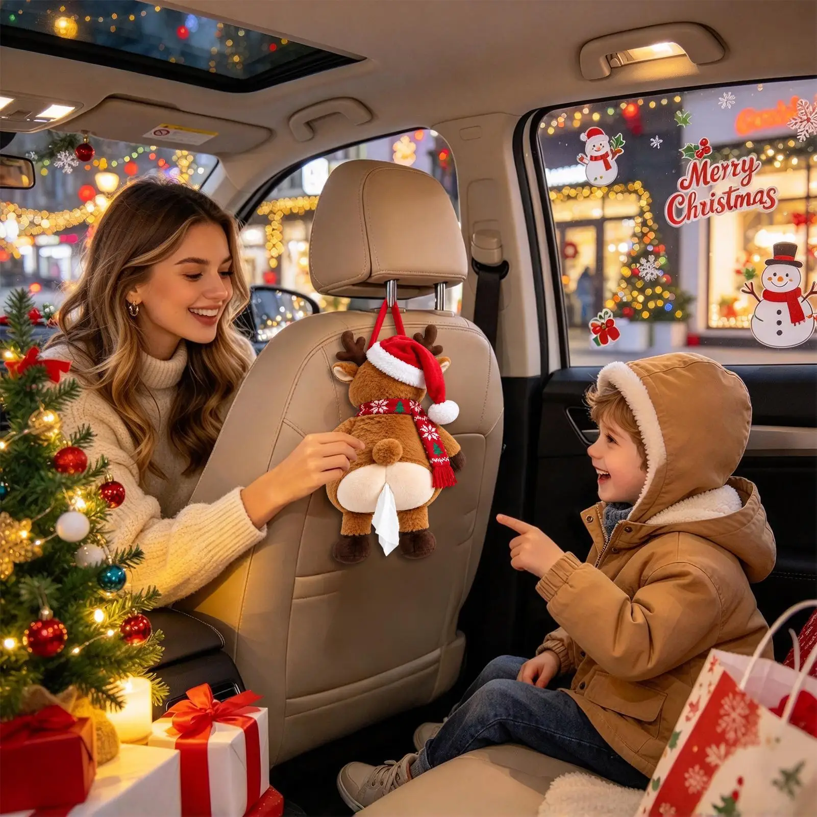 Tissue Box For Car Christmas Cute Soft Plush Funny Doll Decoration Christmas Tissue Box Cover For Front Side Dashboard Console