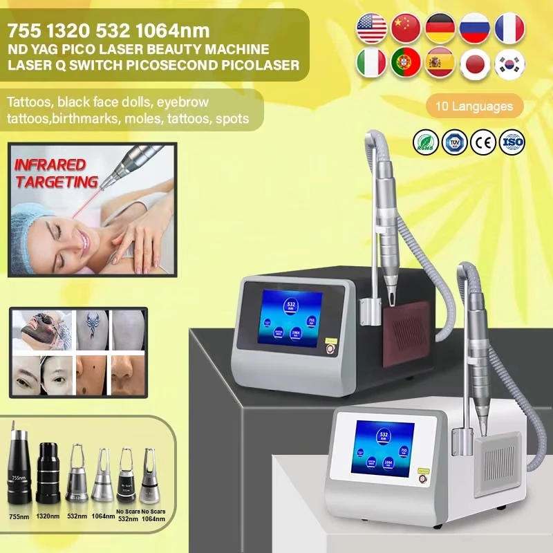 Global Popular Picosecond Eyebrow Tattoo Removal Laser Machine Q-Switch ND Yag Laser Pigment Removal Carbon Peeling Treatment