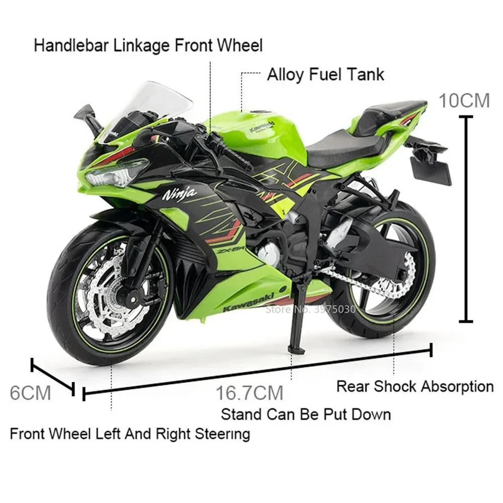 1:12 Kawasaki NIJIA ZX6R Motorcycles Alloy Miniature Cars Toys Models Rubber Tires Slide Forward Vehicle Children Birthday Gifts