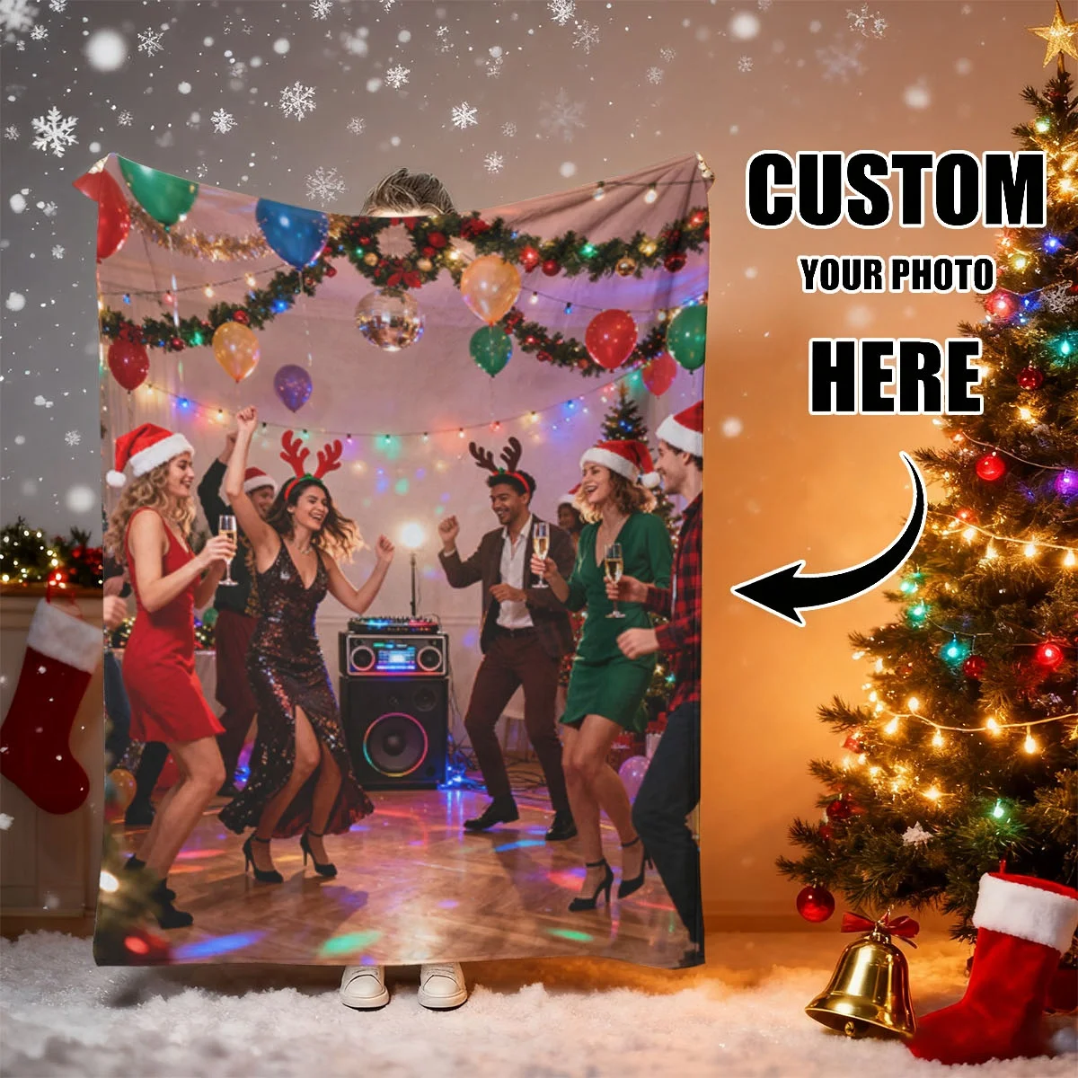 Personalisierte Weihnachtsdecke „To Witness Love and Give to Your Loved One“ – hochauflösender Fotodruck auf einer Flanelldecke, weich und warm, geeignet für Sofa, Bett, Büro, Auto und Outdoor-Reisen