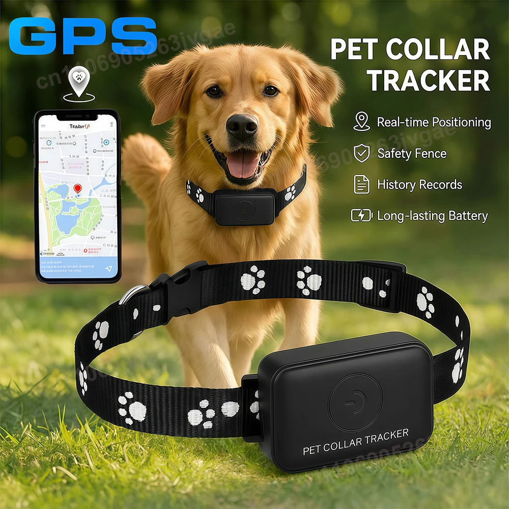 Waterproof Pet GPS Tracker Dog & Cat Locator with Adjustable Collar Dogs Anti Lost Tracker for iOS/Android Remote Global Locator