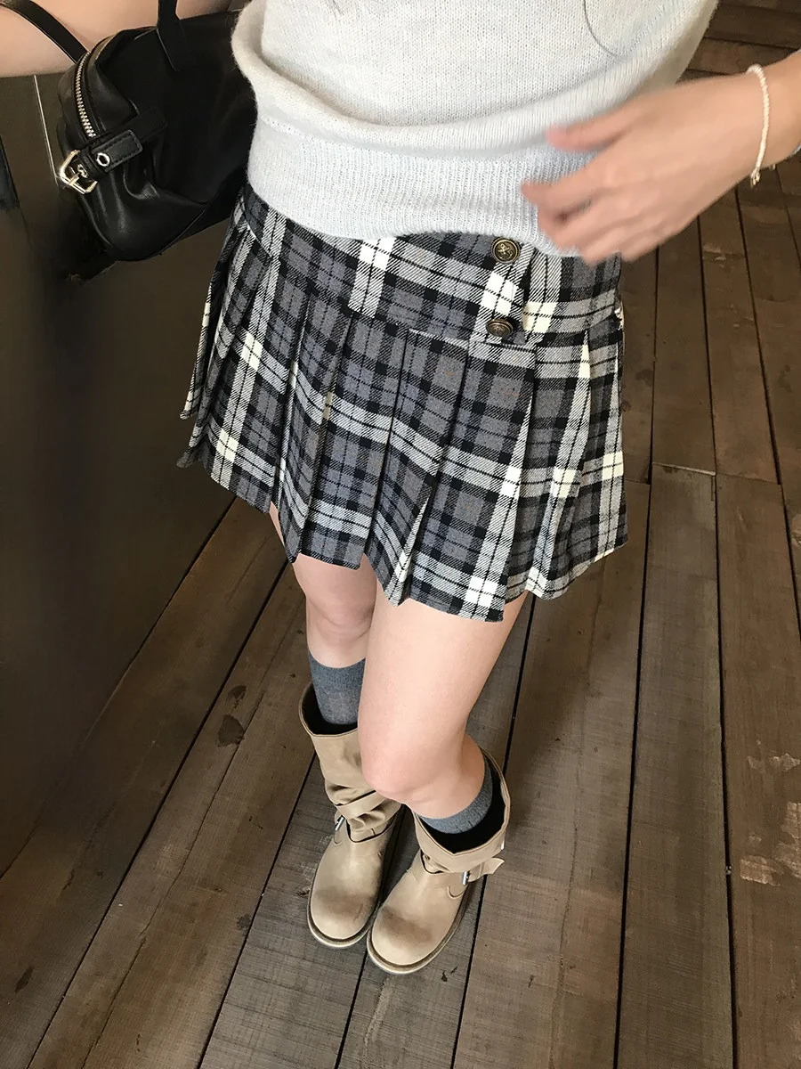 

Юбка Sinbounboun в стиле ретро с контрастным клетчатым узором, А-силуэт, с завышенной талией, облегающая, для повседневной носки, из полиэстера и хлопка