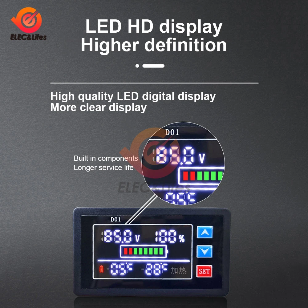 DC 9V-100V Waterproof Voltage Meter Battery Power Display Lithium Battery Electricity Quantity Detector With Temperature Control