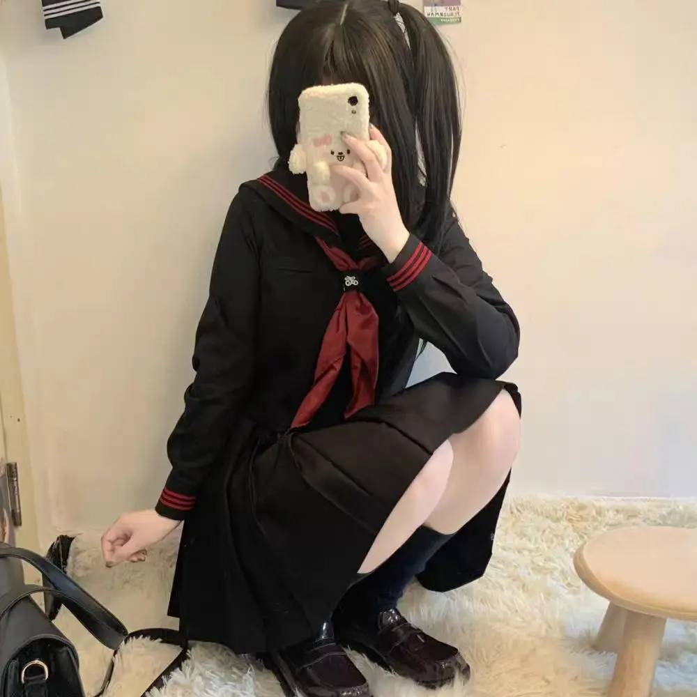 Sailor-style Basic Black JK Uniform Matching Sets For Women Sexy Summer Student Short-sleeved Summer Outfit For Girls Japan