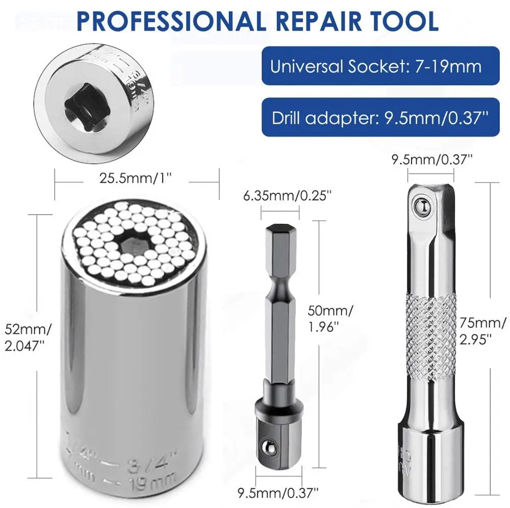 Binoax-Herramientas de enchufe universales, Kit de reparación de llave multifunción con taladro eléctrico y adaptador de Llave de trinquete, 3 uds.