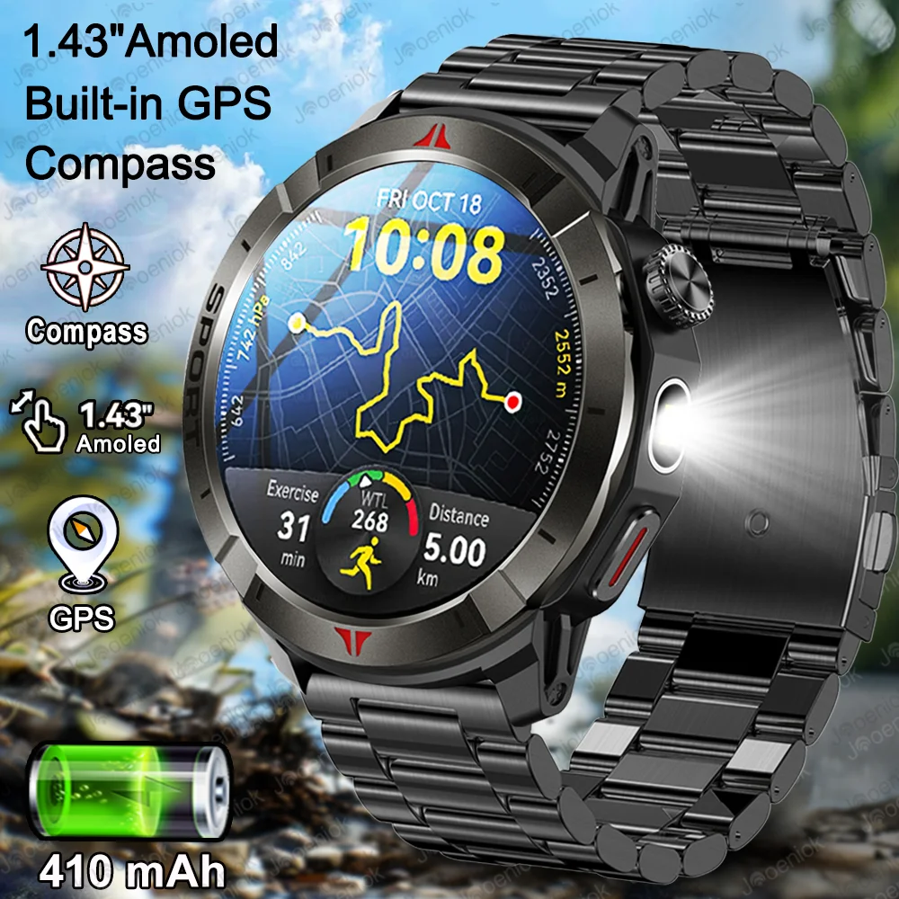 

Новые встроенные GPS-смарт-часы 1,43 дюйма Amoled HD-дисплей Компас Светодиодная подсветка Спорт на открытом воздухе 410 мАч Большая батарея BT Call SmartWatch