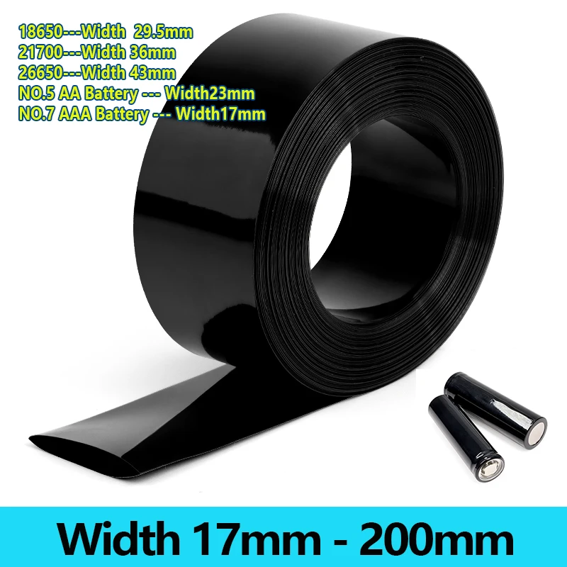 

Width 17mm ~ 200mm Black PVC Heat Shrink Tube 18650 Battery Wrap Battery Pack Insulated Cable Protector Sleeve Lithium Film Case