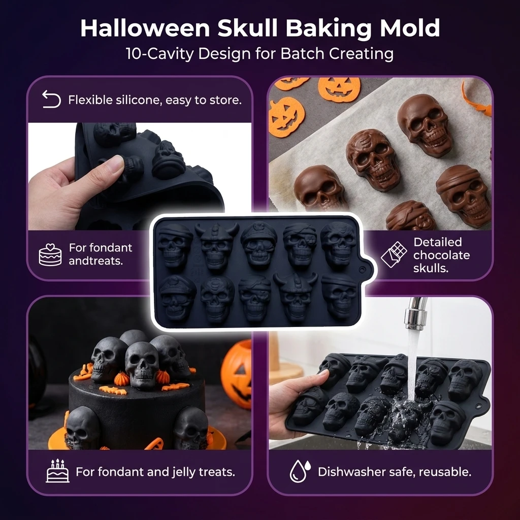 แม่พิมพ์ซิลิโคนรูปหัวกะโหลก 10 - Silicone Mold Baking บทวิจารณ์และราคา