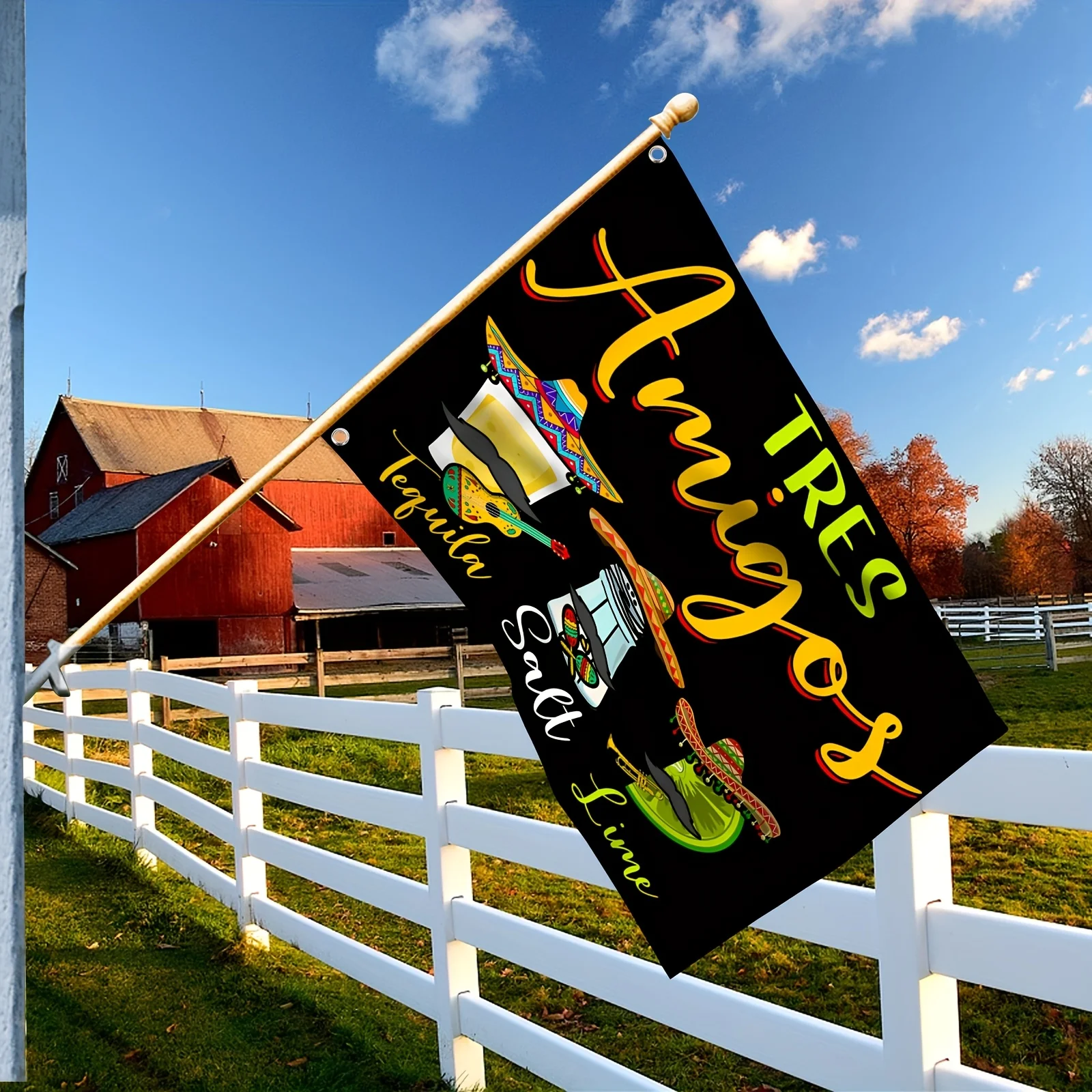 1pc Tres Amigos Tequila Salt Lime Cinco De Mayo Flag - 2 Grommets, 3x5ft-4x6ft - Indoor/Outdoor, Vibrant Design for Parties