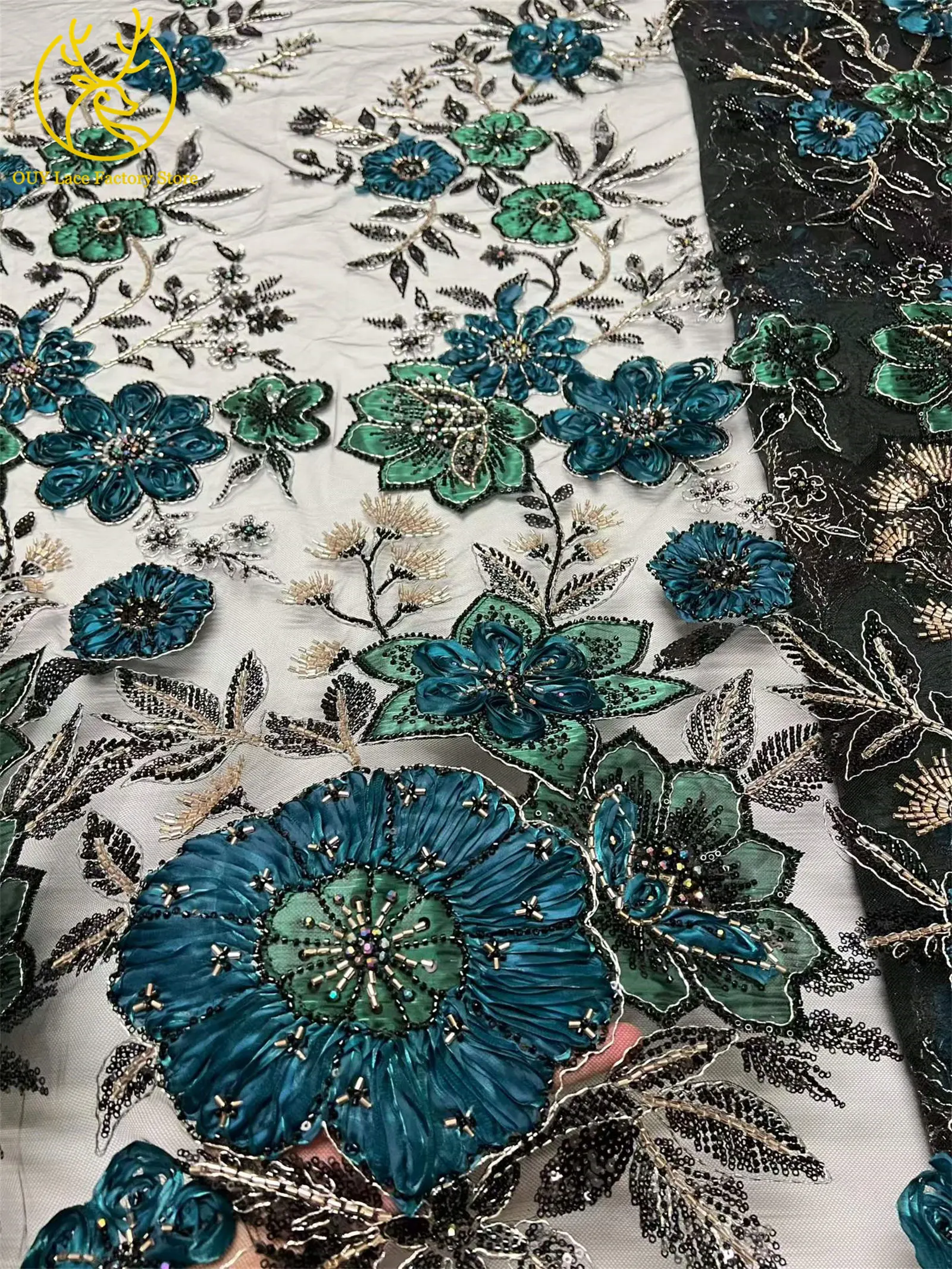 Modische 3D-Blumenstickerei Pailletten Tüll-Mesh-Spitze 2026 Nigerianische Perlen-Mesh-Spitze für Braut-Hochzeitskleider und Partykleider zum Nähen – Detail 11