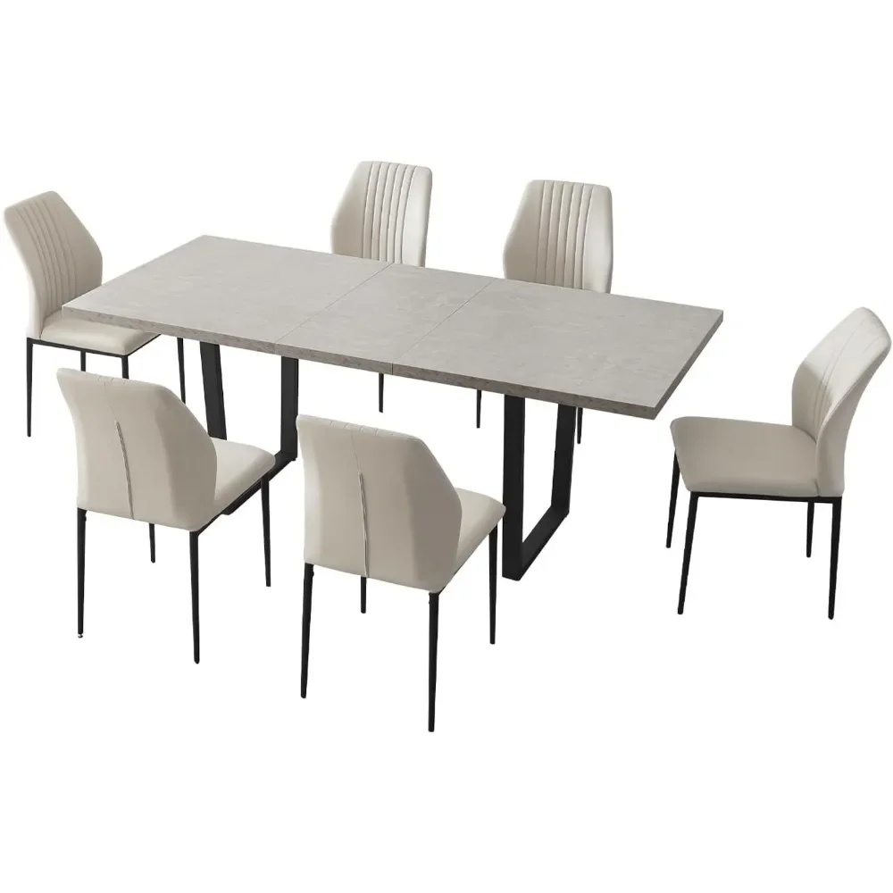 Juego de mesa de comedor de madera extensible para 6 personas, muebles de cocina, 6 sillas tapizadas