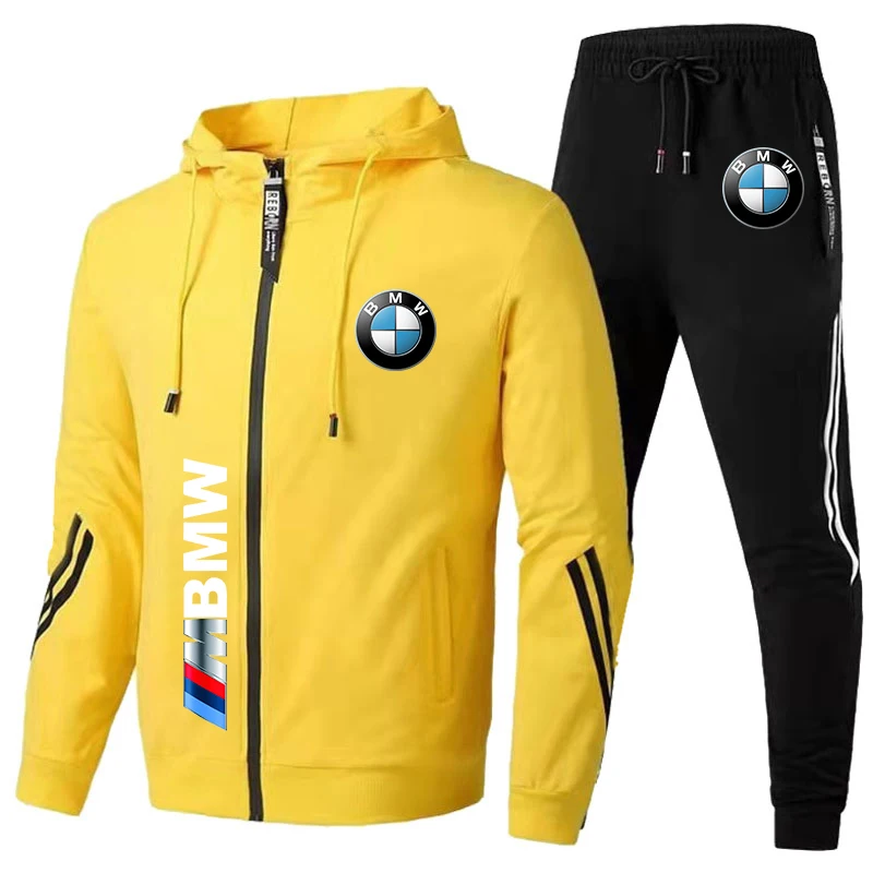 2024 New Men\'s BMW Tracksuit BMW Logo Print Casual Clothing Men Zip Motorcycle Jacket Sweatshirt+Pants 2 Piece Sportswear S-3XL