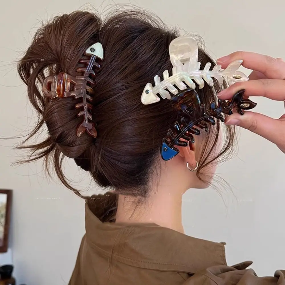 

Fashion Hairpin Fish Bone Shaped Hair Claw Large Geometry Fish Grab Clip Korean Style Acetic Acid Acetate Shark Clip Vacation