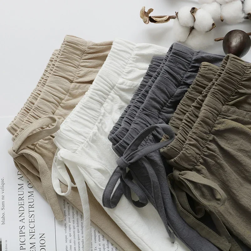 Damen-Shorts aus Baumwollleinen – Sommer-Sportshorts mit hoher Taille, einfarbige, lässige Basic-Hose, modische schwarze Shorts in Übergröße