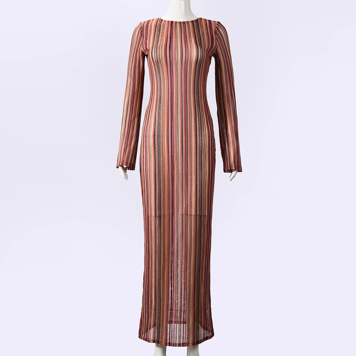 Transgraniczne nowości na jesień 2025, szybki wyprzedaż, popularny, dopasowany, barwiony w paski komplet dwuczęściowy sukienka damska Cw45193