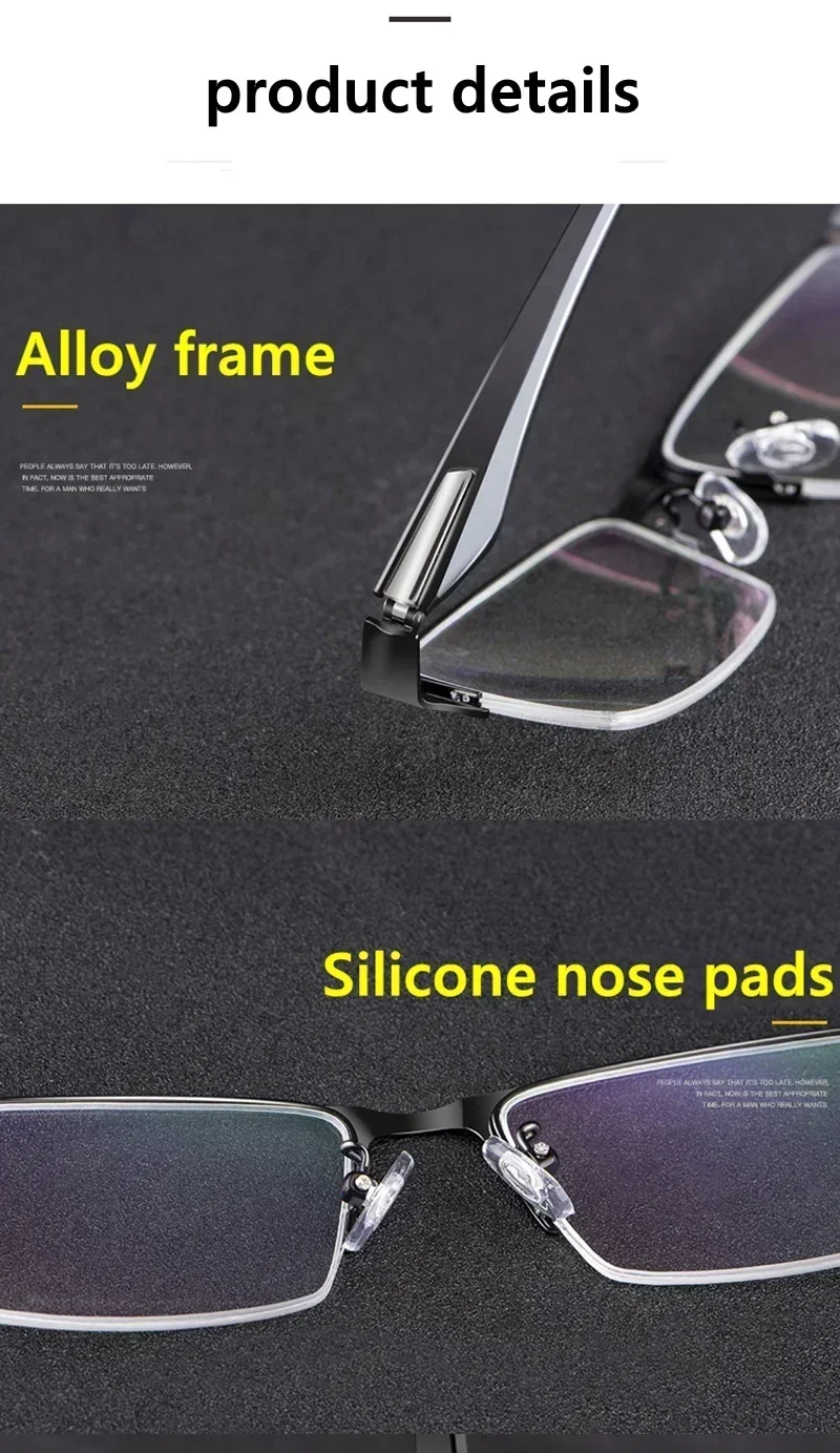 Progressive Multifokale Photochrome Lesebrille Anti-blau Licht Weit Anblick Gläser Männer Halb Rahmen Business Presbyopie Brille – Detail 21