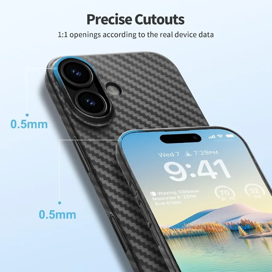 Ultradun hoesje met koolstofvezelpatroon van 0,3 mm voor iPhone 17, zonder behuizing, minimalistisch en lichtgewicht ontwerp, perfect voor Ev