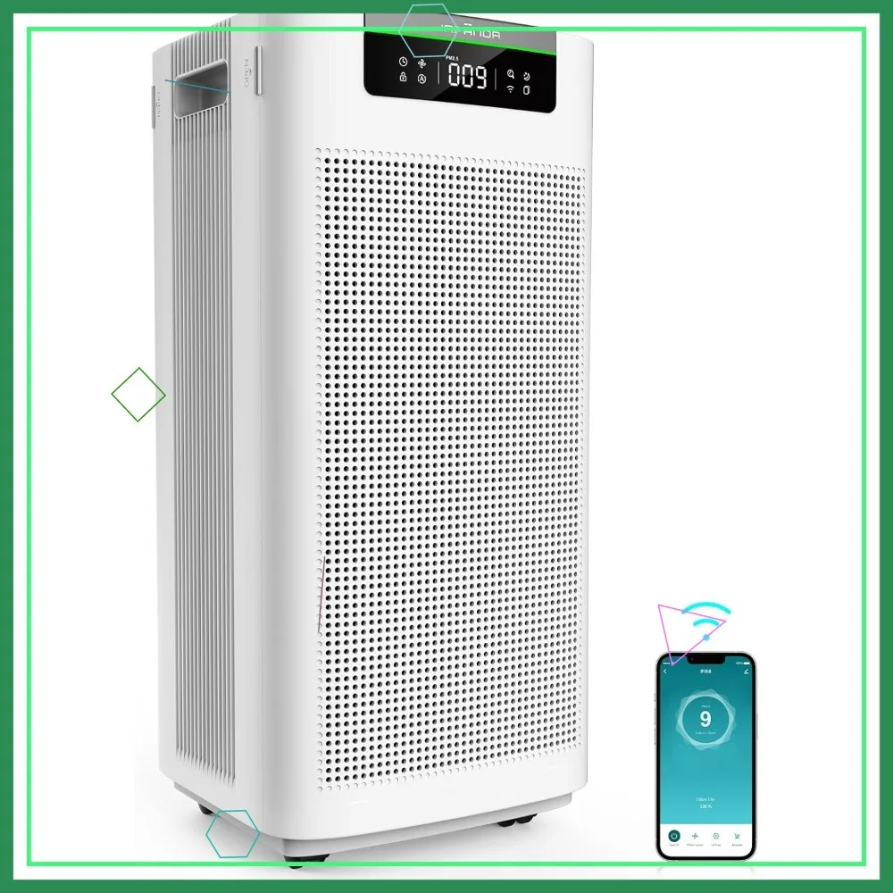 

Большой очиститель воздуха для помещений с управлением через приложение и Alexa, с настоящим HEPA-фильтром для удаления пыли, пыльцы, дыма, аллергенов, плесени, запахов, шерсти животных и летучих органических соединений (ЛОС)