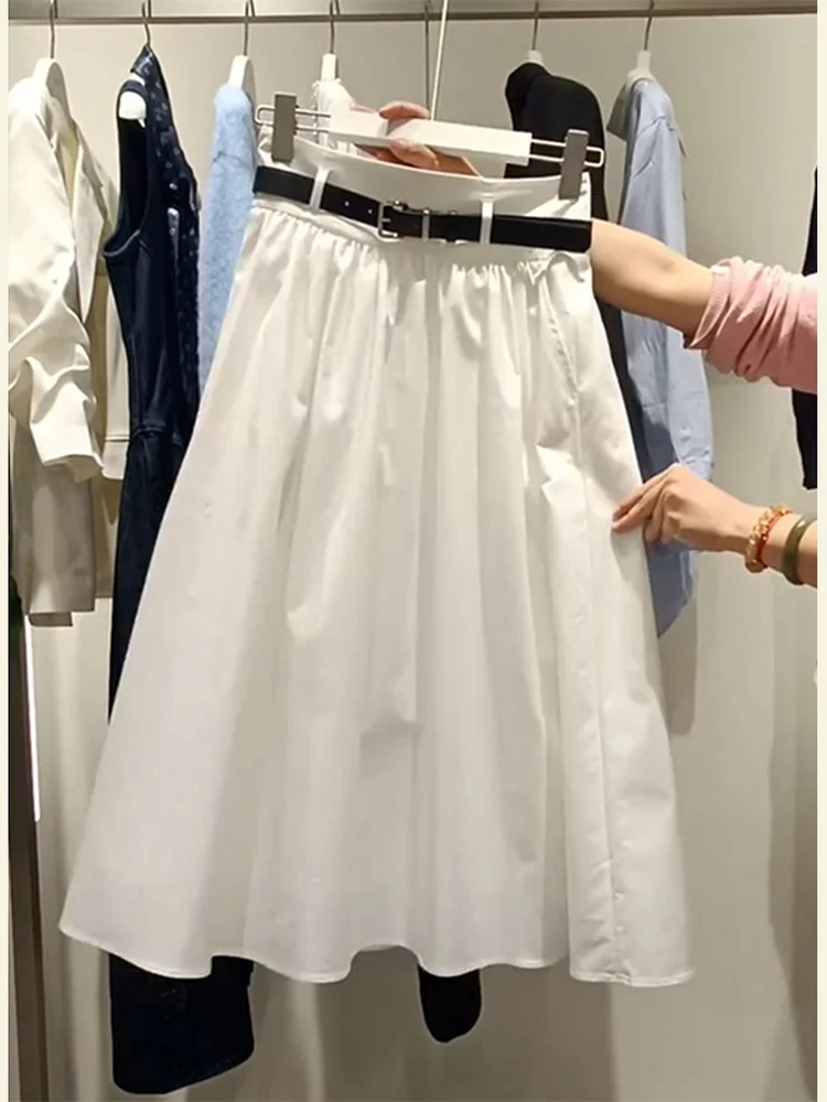 

Faionable White High Waist A-Line Skirt Women's Summer f Body Skirt Slimming Trendy Commute Sle mid Length Thin Material