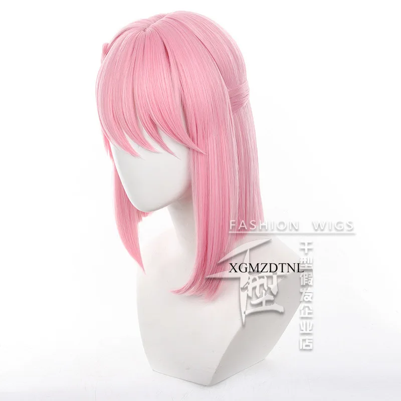 Genshin Impact-Peluca de Cosplay Charlotte, pelo corto de cola de caballo rosa de 33cm, resistente al calor, accesorios de fiesta de Anime, gorra de peluca gratis