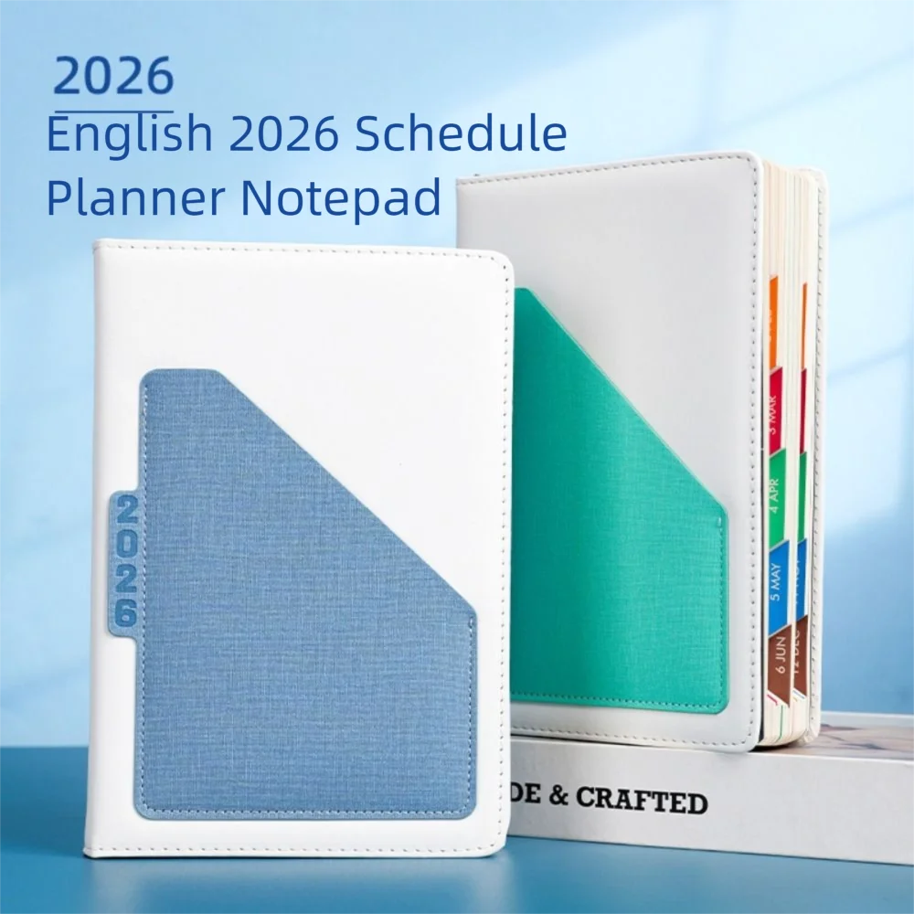 

English 2026 Schedule Planner Notepad Wear-resistant 12 Months 365 Days Efficiency Notebook Bookmark Thick Paper
