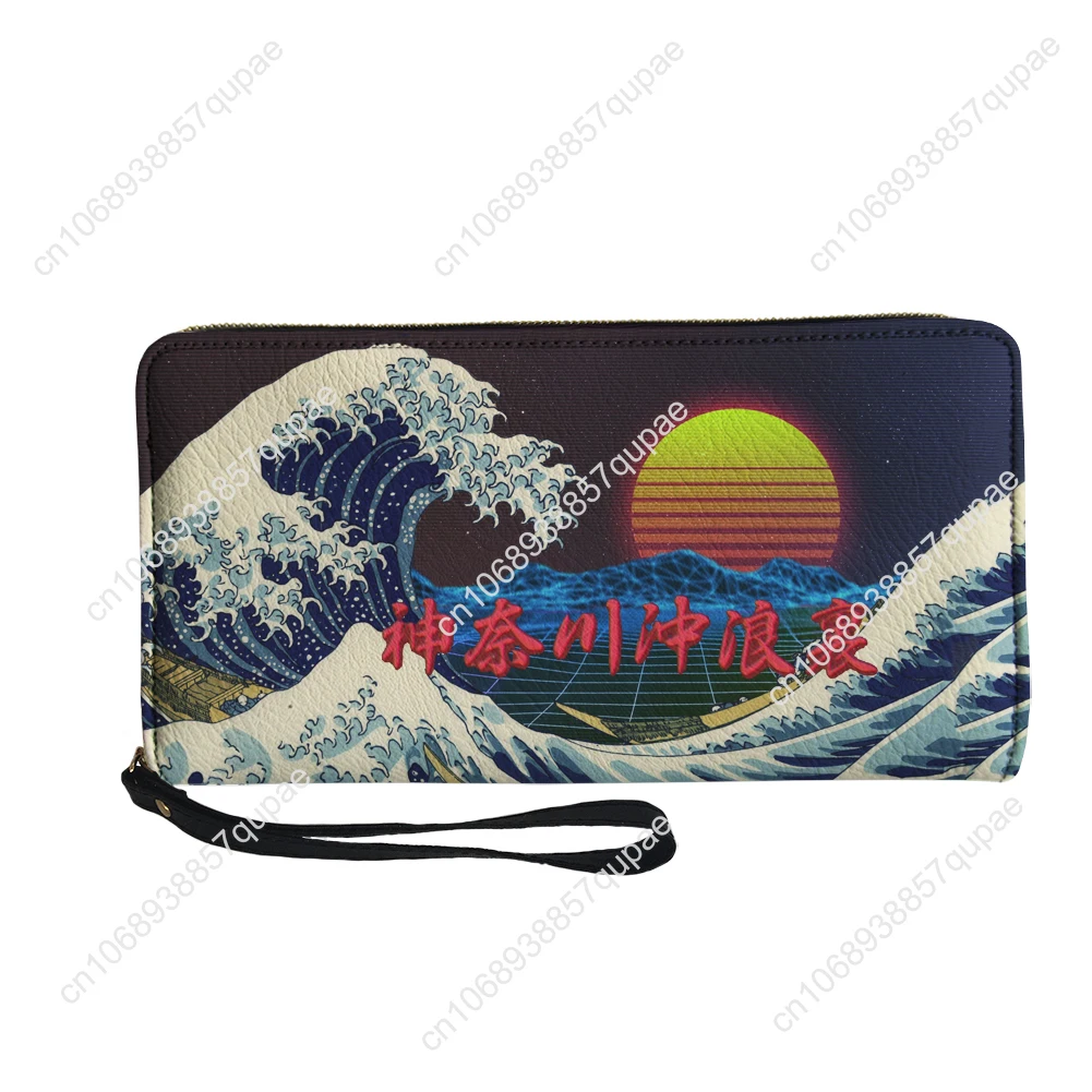 The Great Wave off Kanagawa Custom Wallet Purse Mens Womens Teenagers Zipper Long Wallets Double Print  Portable Wallet Gift Bag