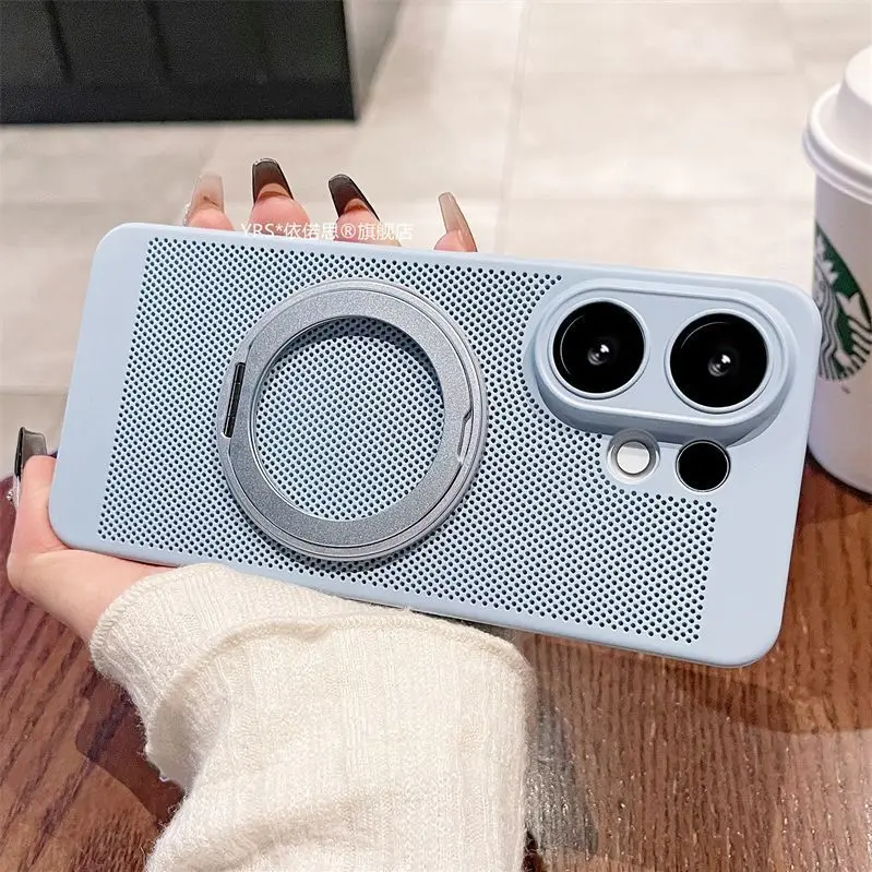 

Case For VIVO X200 FE Simple Heat Dissipation Grid Metal Bracket PC Skin-friendly Cover For VIVO S30 Pro Mini Shockproof Bumper