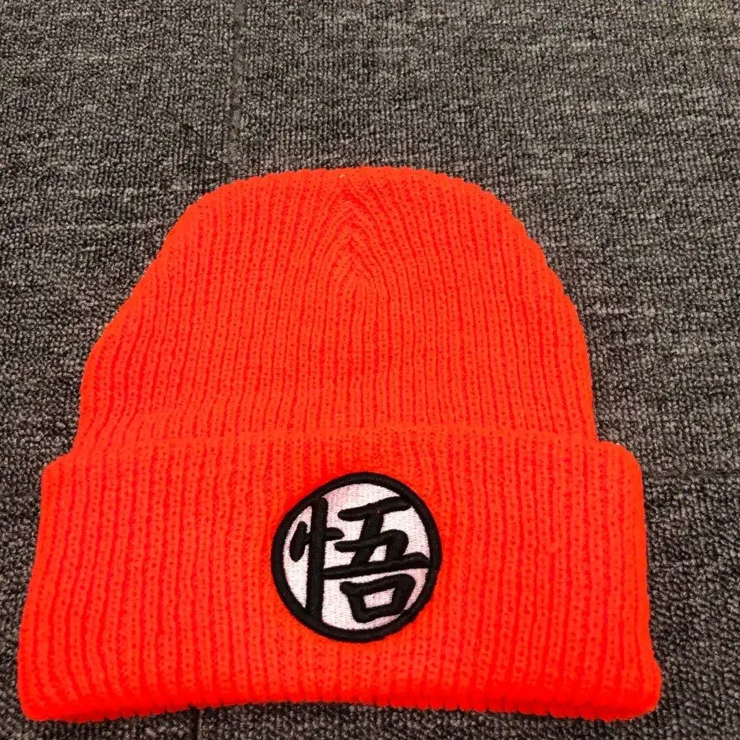 Gorro de dibujos animados de Dragon Ball bordado de Anime para mujer y hombre, gorros cálidos tejidos para invierno, gorros informales con puños de Hip-hop sólidos