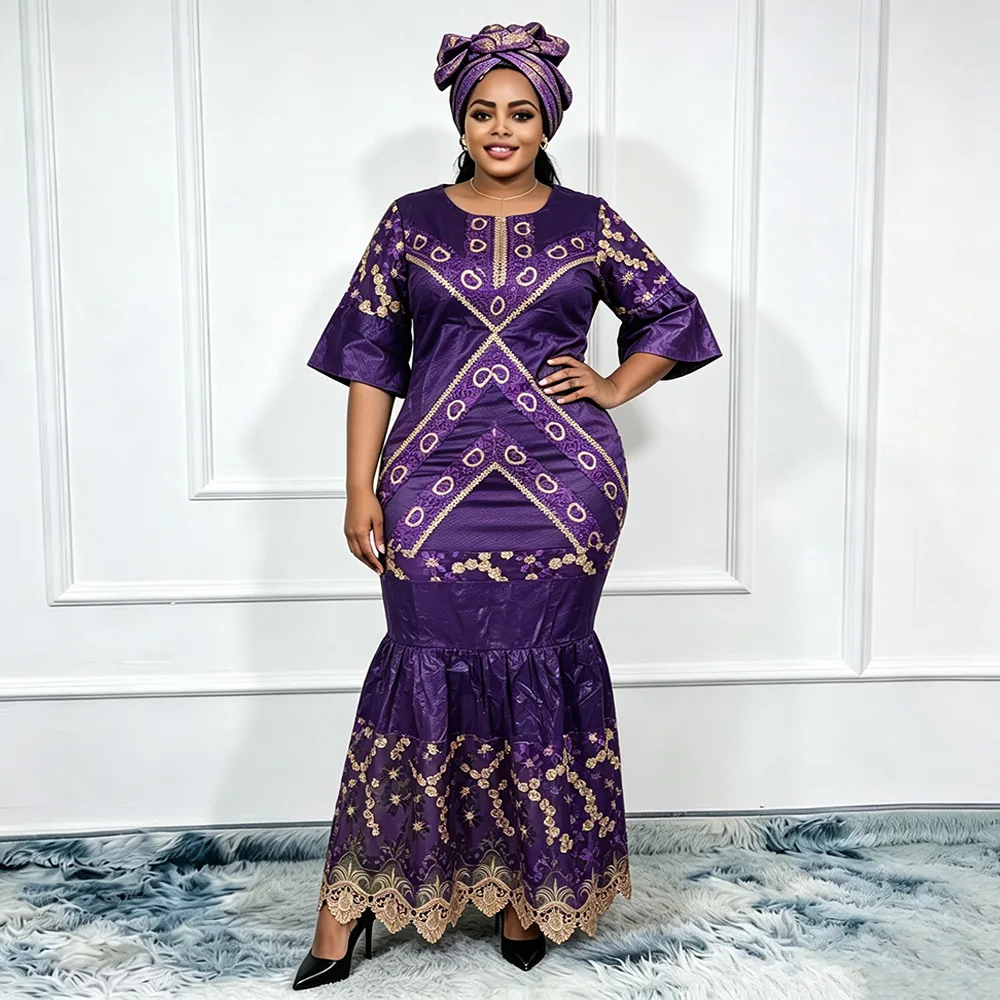 African Dresses for Woman Party 2026 Plus Size Luxury Bazin Embroidery Robe Elegant Outfits Muslim Wedding Evening Gown