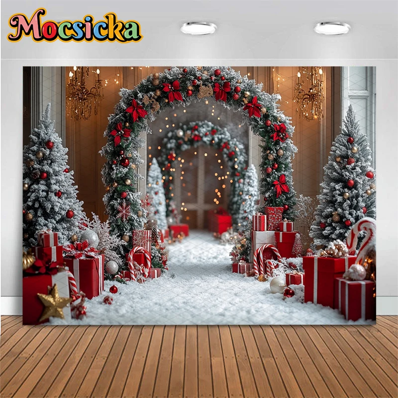 Mocsicka عيد ميلاد سعيد خلفية التصوير الفوتوغرافي اطلاق النار الدعائم شجرة عيد الميلاد الثلوج الهدايا الديكورات الأطفال الكبار الأسرة خلفيات الحفلات