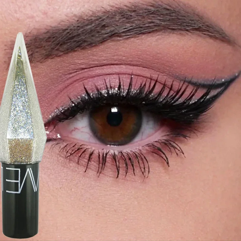 Sombra de ojos de diamante brillante, delineador de ojos plateado, resistente al agua, Color oro rosa, lentejuelas brillantes, sombra de ojos, maquillaje, Cosméticos de belleza