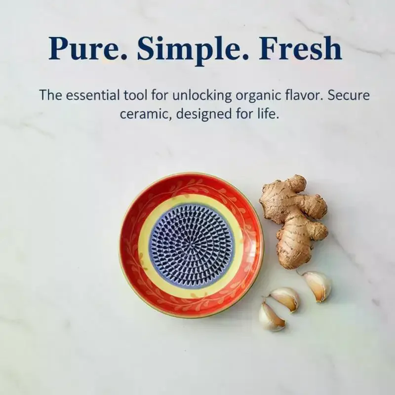2-in-1 Ceramic Ginger Grater Round Plate, Manual Garlic Masher & Vegetable Fruit Grinding Kitchen Tool