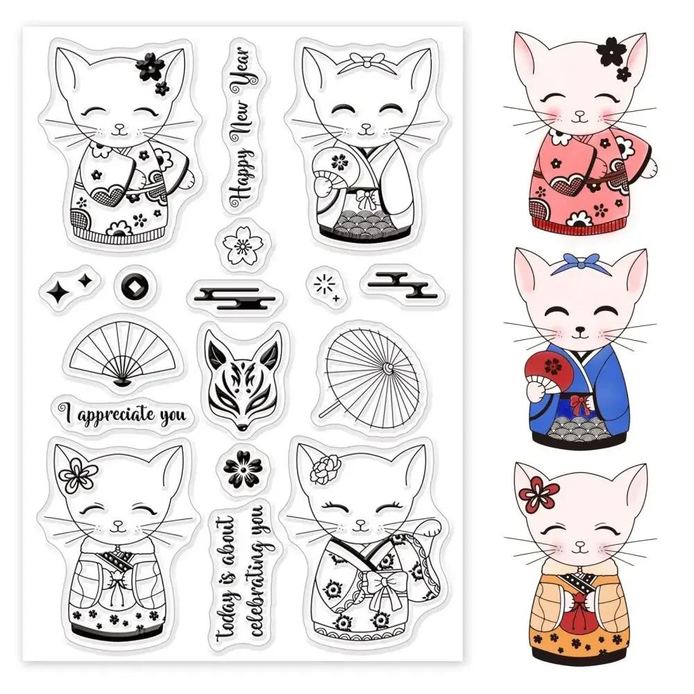 Kimono Cat Clear Stamps Transparent Silicone Stamp for DIY Scrapbooking Crafts Painting Photo Album Card Making Craft Decoration