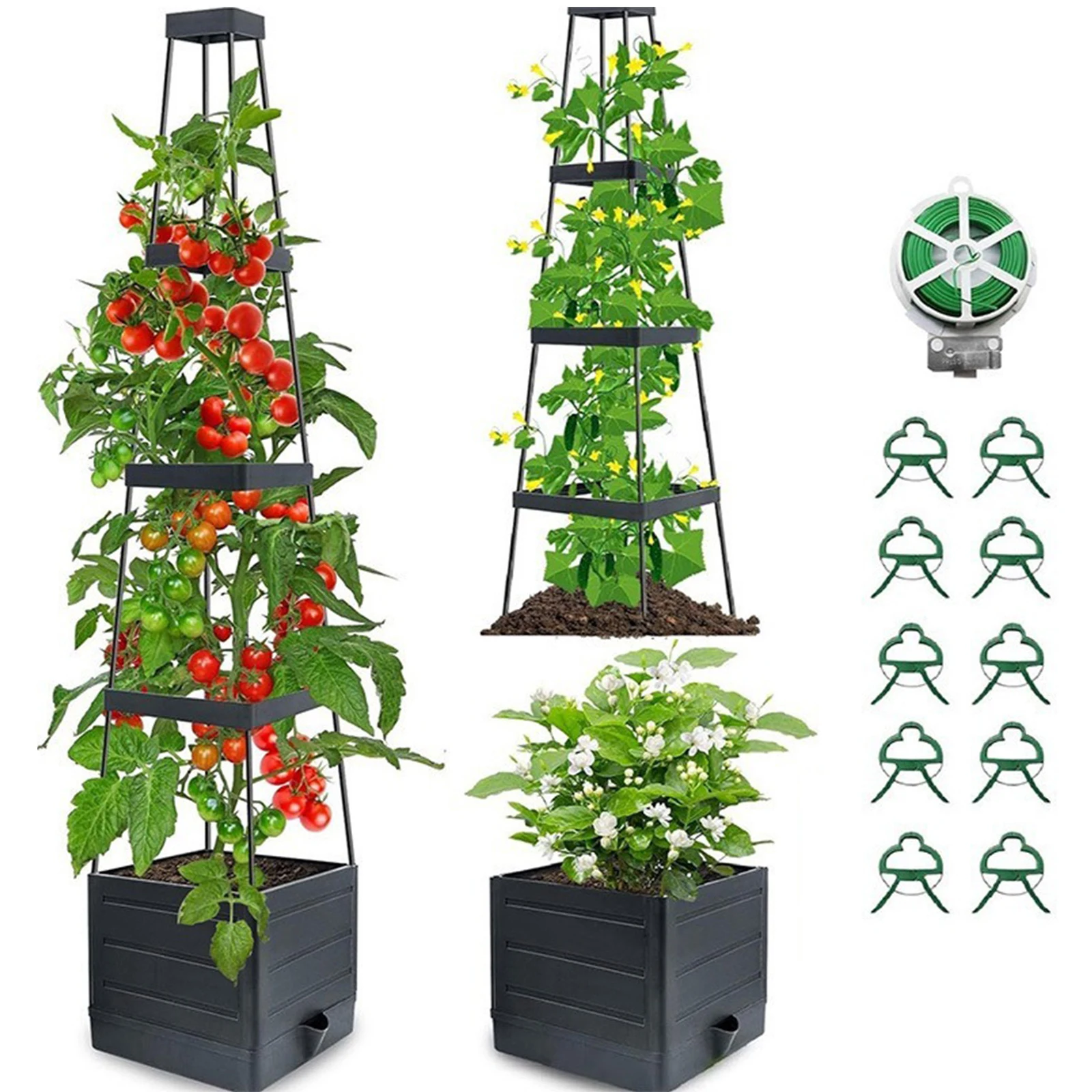 Raised Garden Bed Planter Box with Trellis Tomatoes Planter Box Self-Watering Planter Box for Climbing Plants