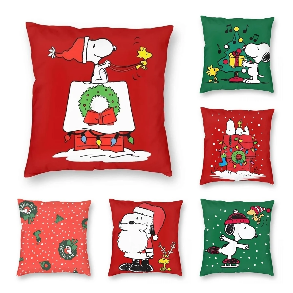 سنوبي وودستوك المخدة المطبوعة غطاء وسادة بوليستر ديكور عيد ميلاد سعيد كيس وسادة غطاء السرير سستة 40X40cm