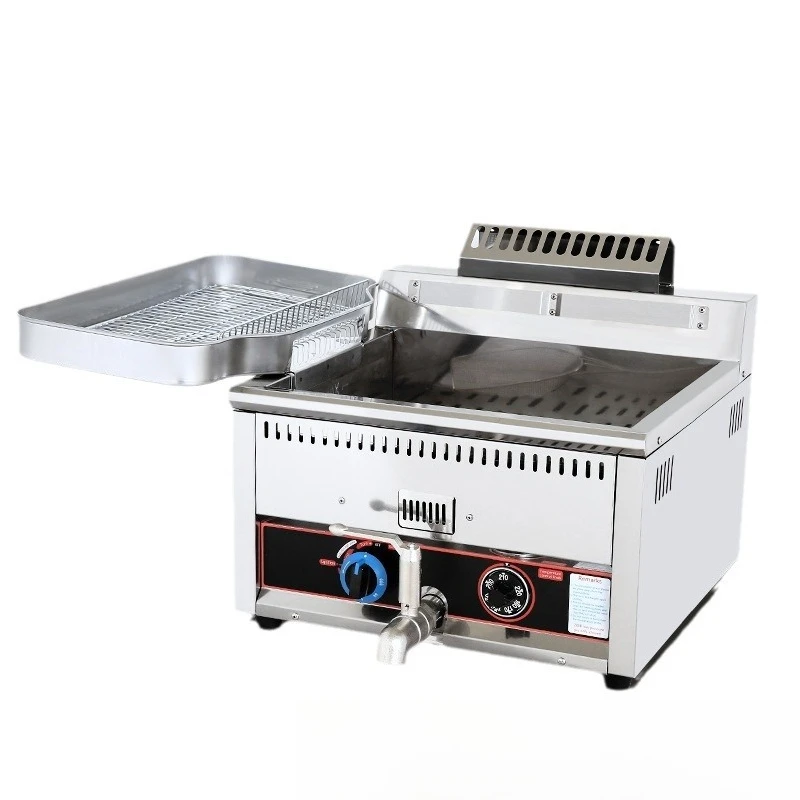 17L Desktop Gas Temperature Controlled Fryer Commercial French Fries Chicken Wings Fryer Bring Back Oil Pan Fryer