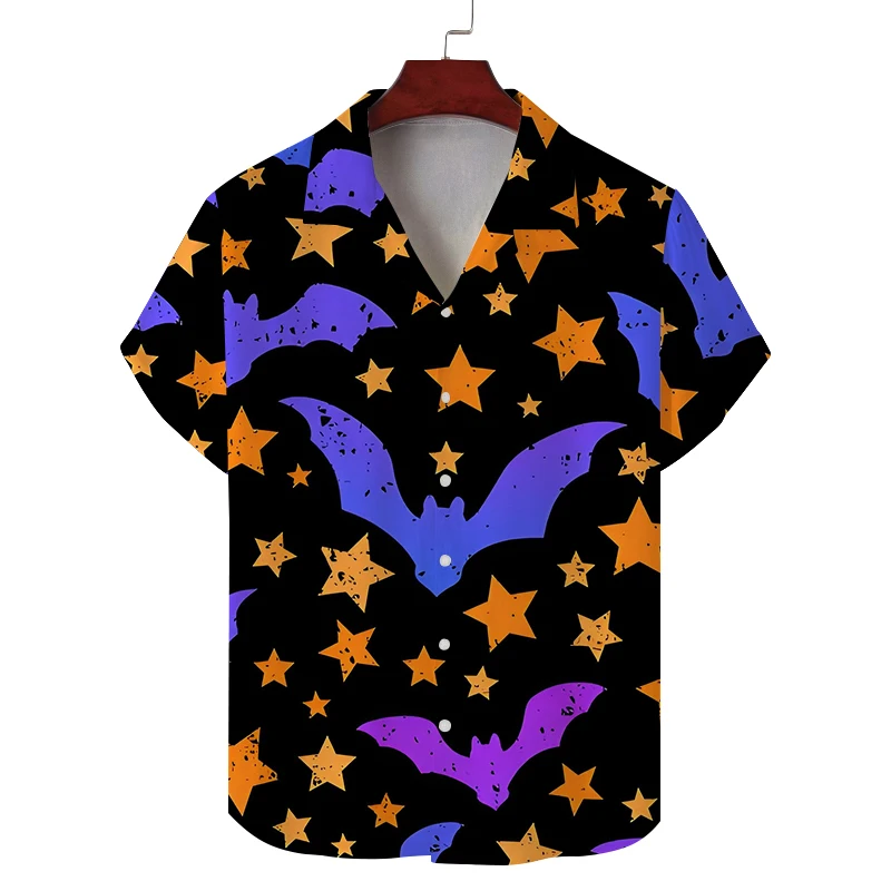 

Men's Halloween summer new short-sleeved men's shirt with bat pattern casual fashion versatile soft and comfortable