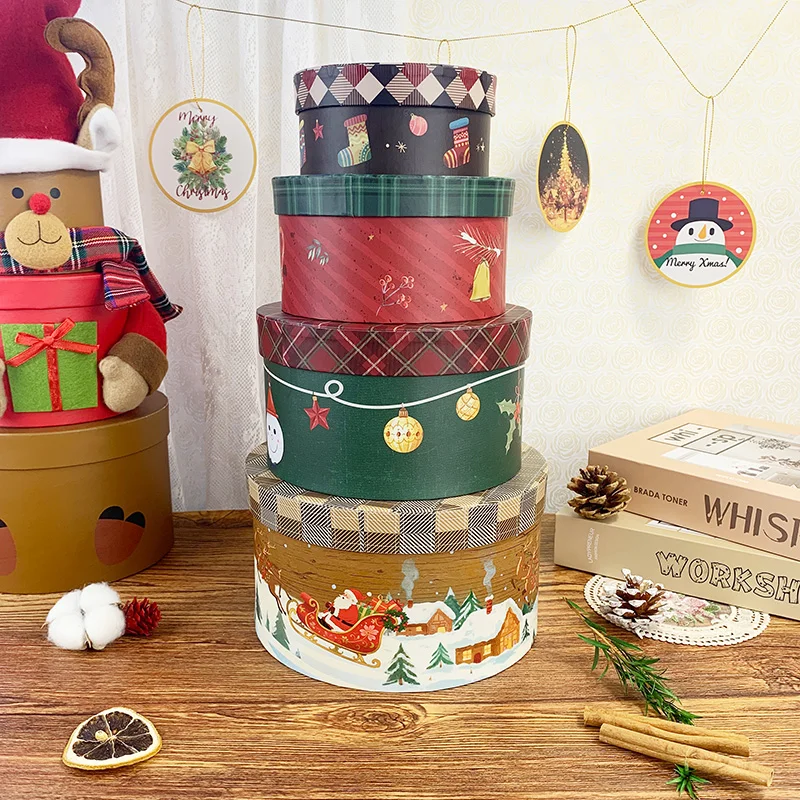 

4-Piece Circular Multi-Color Gift Box, Cardboard Christmas Gift Box,Christmas Decoration Box, Suitable For Christmas Gift Giving